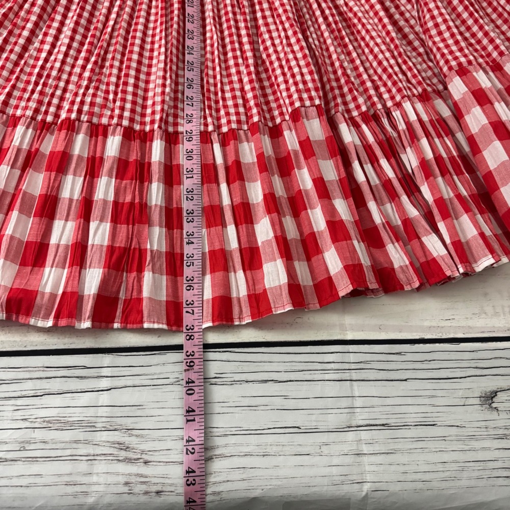 Vintage Orvis Red Gingham Tiered Boho Maxi Skirt Womens M Cottagecore Prarie USA - Picture 7 of 7